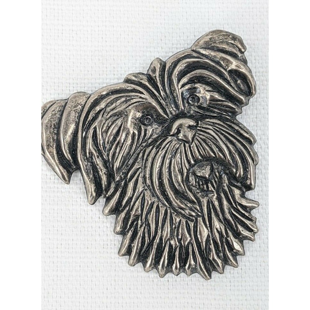 Metal Dog Head Brooch Pin Silver Tone